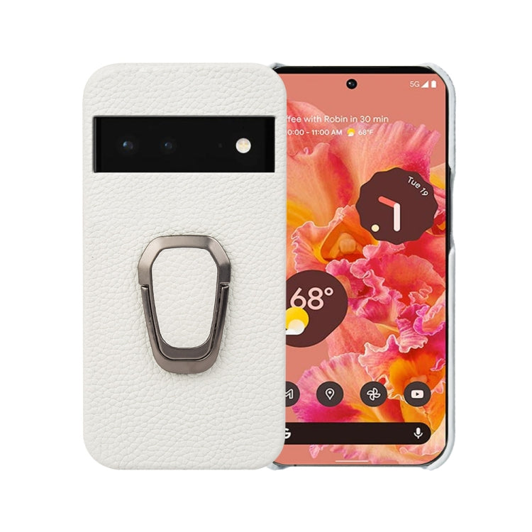 Per Google Pixel 6 Ring Holder Litchi Texture Custodia per telefono in vera pelle, For Google Pixel 6