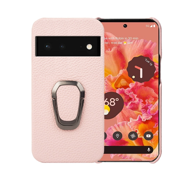 Per Google Pixel 6 Ring Holder Litchi Texture Custodia per telefono in vera pelle, For Google Pixel 6