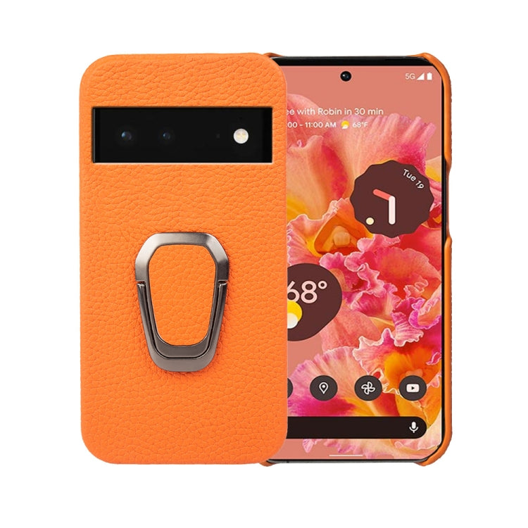 Per Google Pixel 6 Ring Holder Litchi Texture Custodia per telefono in vera pelle, For Google Pixel 6