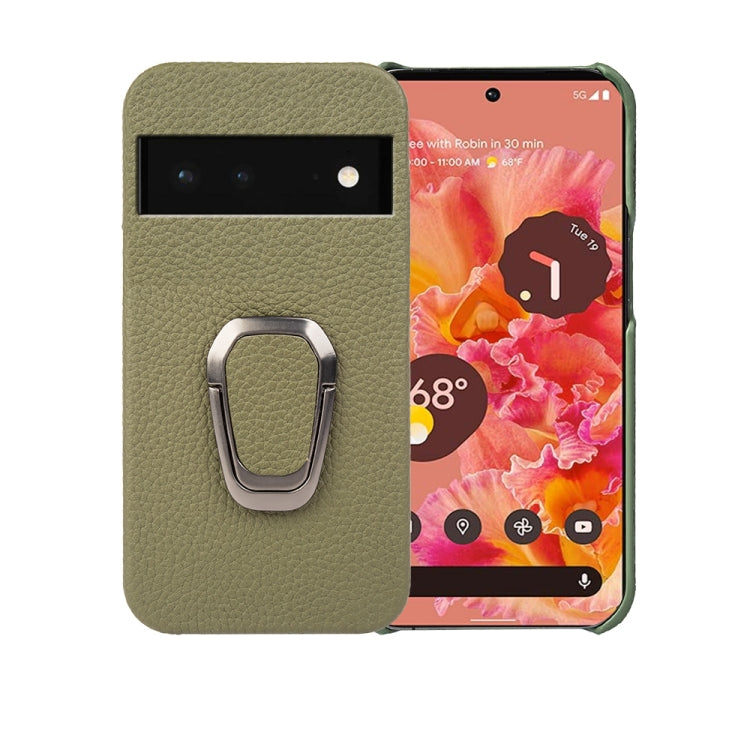 Per Google Pixel 6 Ring Holder Litchi Texture Custodia per telefono in vera pelle, For Google Pixel 6