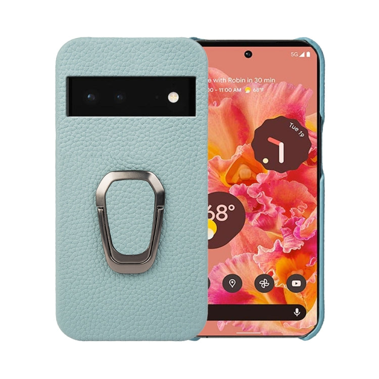 Per Google Pixel 6 Ring Holder Litchi Texture Custodia per telefono in vera pelle, For Google Pixel 6