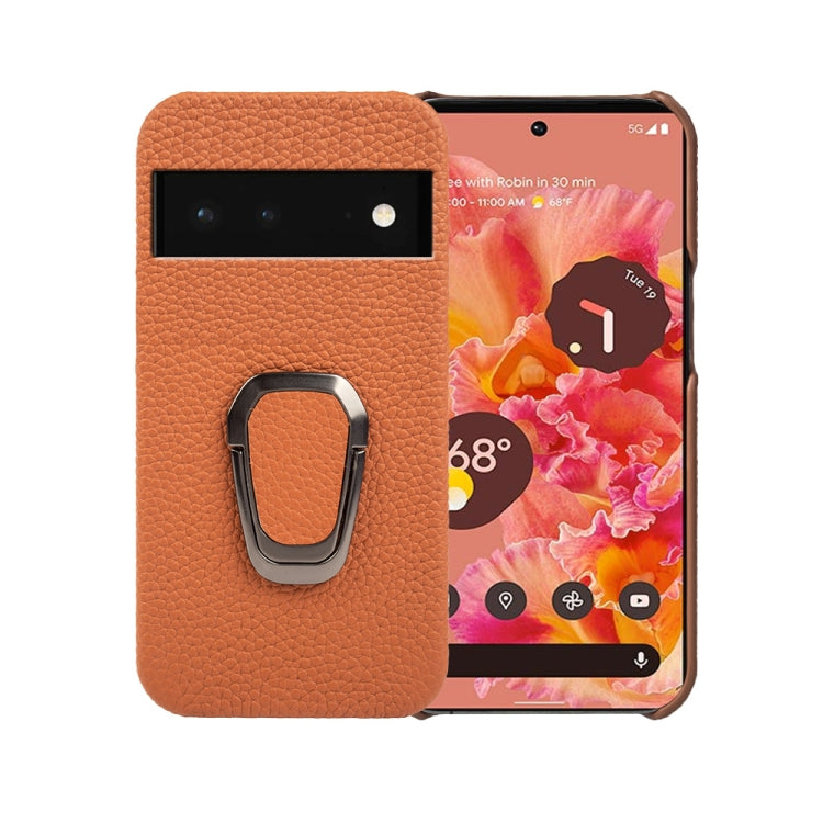 Per Google Pixel 6 Ring Holder Litchi Texture Custodia per telefono in vera pelle, For Google Pixel 6
