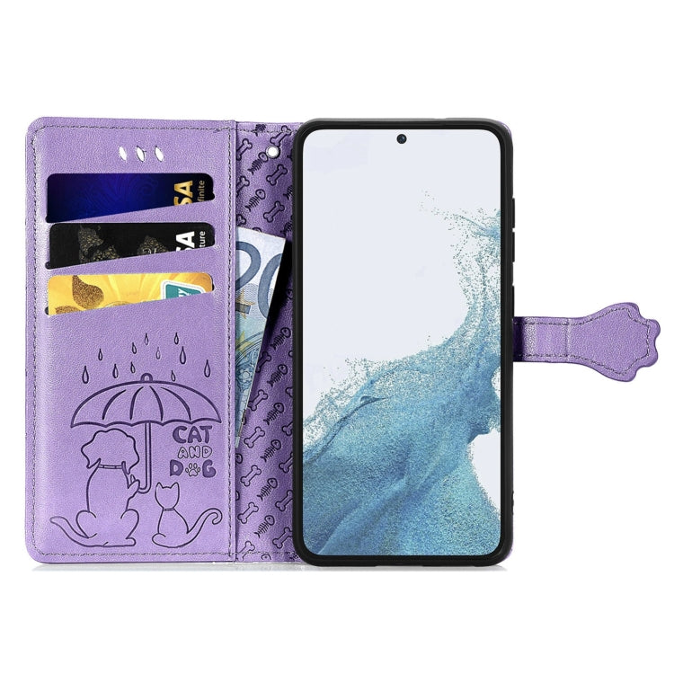 Simpatica custodia per telefono in pelle goffrata con gatto e cane, For Samsung Galaxy S23 5G, For Samsung Galaxy S23+ 5G, For Samsung Galaxy S23 Ultra 5G