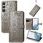 Simpatica custodia per telefono in pelle goffrata con gatto e cane, For Samsung Galaxy S23 5G, For Samsung Galaxy S23+ 5G, For Samsung Galaxy S23 Ultra 5G