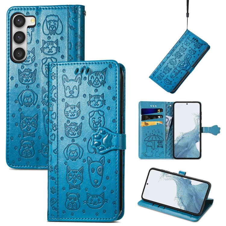 Simpatica custodia per telefono in pelle goffrata con gatto e cane, For Samsung Galaxy S23 5G, For Samsung Galaxy S23+ 5G, For Samsung Galaxy S23 Ultra 5G