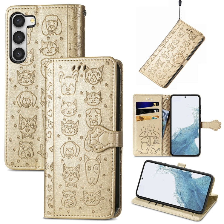 Simpatica custodia per telefono in pelle goffrata con gatto e cane, For Samsung Galaxy S23 5G, For Samsung Galaxy S23+ 5G, For Samsung Galaxy S23 Ultra 5G