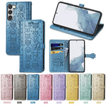 Simpatica custodia per telefono in pelle goffrata con gatto e cane, For Samsung Galaxy S23 5G, For Samsung Galaxy S23+ 5G, For Samsung Galaxy S23 Ultra 5G