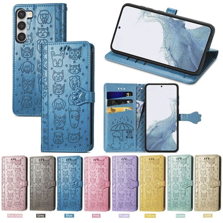 Simpatica custodia per telefono in pelle goffrata con gatto e cane, For Samsung Galaxy S23 5G, For Samsung Galaxy S23+ 5G, For Samsung Galaxy S23 Ultra 5G