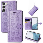 Simpatica custodia per telefono in pelle goffrata con gatto e cane, For Samsung Galaxy S23 5G, For Samsung Galaxy S23+ 5G, For Samsung Galaxy S23 Ultra 5G