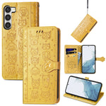Simpatica custodia per telefono in pelle goffrata con gatto e cane, For Samsung Galaxy S23 5G, For Samsung Galaxy S23+ 5G, For Samsung Galaxy S23 Ultra 5G