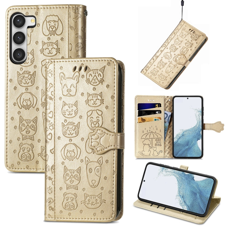 Simpatica custodia per telefono in pelle goffrata con gatto e cane, For Samsung Galaxy S23 5G, For Samsung Galaxy S23+ 5G, For Samsung Galaxy S23 Ultra 5G