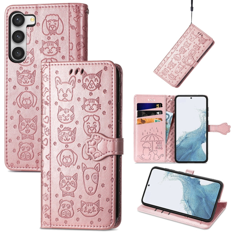 Simpatica custodia per telefono in pelle goffrata con gatto e cane, For Samsung Galaxy S23 5G, For Samsung Galaxy S23+ 5G, For Samsung Galaxy S23 Ultra 5G