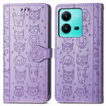 Simpatica custodia per telefono in pelle goffrata con gatto e cane, For vivo V25