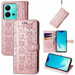 Simpatica custodia per telefono in pelle goffrata con gatto e cane, For vivo V25