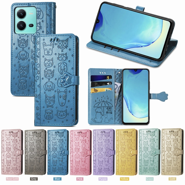 Simpatica custodia per telefono in pelle goffrata con gatto e cane, For vivo V25