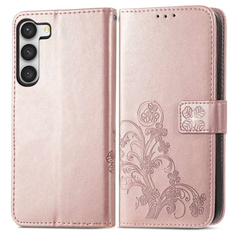 Custodia per telefono in pelle con fibbia in rilievo con chiusura a quattro foglie, For Samsung Galaxy S23 5G, For Samsung Galaxy S23+ 5G, For Samsung Galaxy S23 Ultra 5G, For Sony Xperia 5 IV