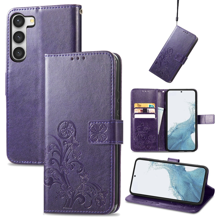 Custodia per telefono in pelle con fibbia in rilievo con chiusura a quattro foglie, For Samsung Galaxy S23 5G, For Samsung Galaxy S23+ 5G, For Samsung Galaxy S23 Ultra 5G, For Sony Xperia 5 IV