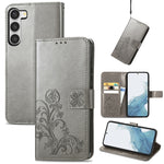 Custodia per telefono in pelle con fibbia in rilievo con chiusura a quattro foglie, For Samsung Galaxy S23 5G, For Samsung Galaxy S23+ 5G, For Samsung Galaxy S23 Ultra 5G, For Sony Xperia 5 IV