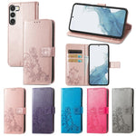 Custodia per telefono in pelle con fibbia in rilievo con chiusura a quattro foglie, For Samsung Galaxy S23 5G, For Samsung Galaxy S23+ 5G, For Samsung Galaxy S23 Ultra 5G, For Sony Xperia 5 IV