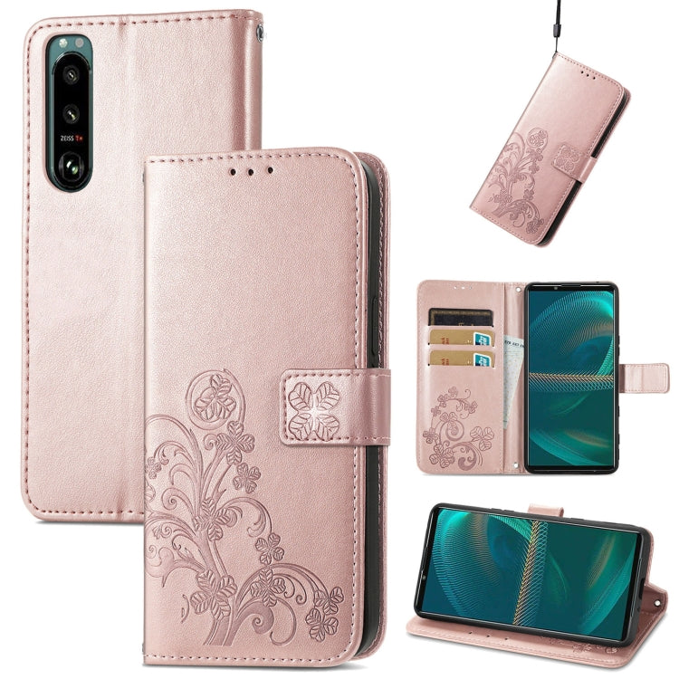 Custodia per telefono in pelle con fibbia in rilievo con chiusura a quattro foglie, For Samsung Galaxy S23 5G, For Samsung Galaxy S23+ 5G, For Samsung Galaxy S23 Ultra 5G, For Sony Xperia 5 IV