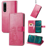 Custodia per telefono in pelle con fibbia in rilievo con chiusura a quattro foglie, For Samsung Galaxy S23 5G, For Samsung Galaxy S23+ 5G, For Samsung Galaxy S23 Ultra 5G, For Sony Xperia 5 IV