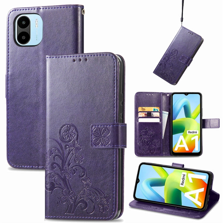 Custodia per telefono in pelle con fibbia in rilievo con chiusura a quattro foglie, For Xiaomi Redmi A1, For Xiaomi Redmi Note 11T, For Xiaomi 12T / Redmi K50 Ultra