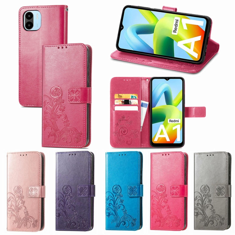 Custodia per telefono in pelle con fibbia in rilievo con chiusura a quattro foglie, For Xiaomi Redmi A1, For Xiaomi Redmi Note 11T, For Xiaomi 12T / Redmi K50 Ultra