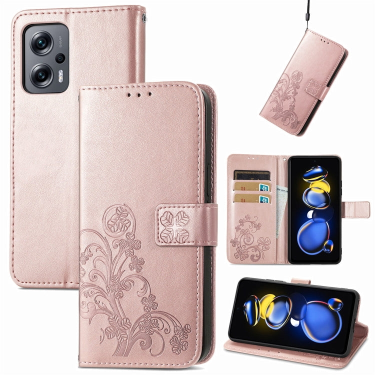 Custodia per telefono in pelle con fibbia in rilievo con chiusura a quattro foglie, For Xiaomi Redmi A1, For Xiaomi Redmi Note 11T, For Xiaomi 12T / Redmi K50 Ultra