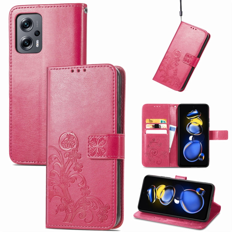 Custodia per telefono in pelle con fibbia in rilievo con chiusura a quattro foglie, For Xiaomi Redmi A1, For Xiaomi Redmi Note 11T, For Xiaomi 12T / Redmi K50 Ultra