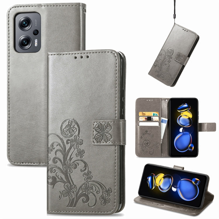Custodia per telefono in pelle con fibbia in rilievo con chiusura a quattro foglie, For Xiaomi Redmi A1, For Xiaomi Redmi Note 11T, For Xiaomi 12T / Redmi K50 Ultra