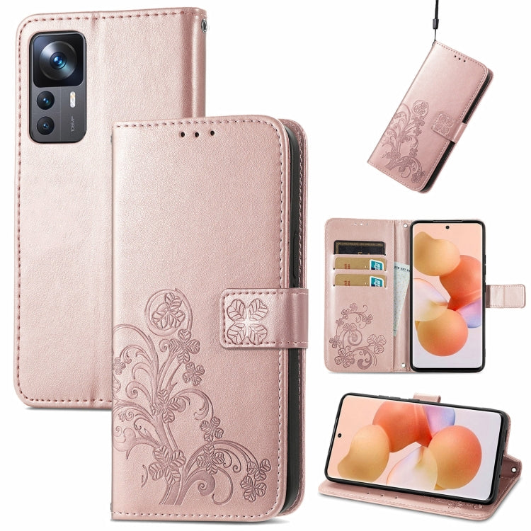 Custodia per telefono in pelle con fibbia in rilievo con chiusura a quattro foglie, For Xiaomi Redmi A1, For Xiaomi Redmi Note 11T, For Xiaomi 12T / Redmi K50 Ultra