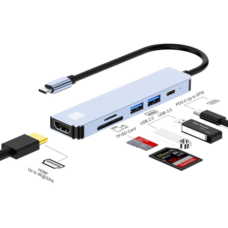 Adattatore docking station USB-C 6 in 1 con HDMI 4K