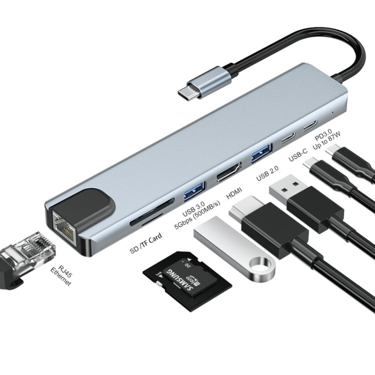Adattatore docking station USB-C 8 in 1 con HDMI 4K