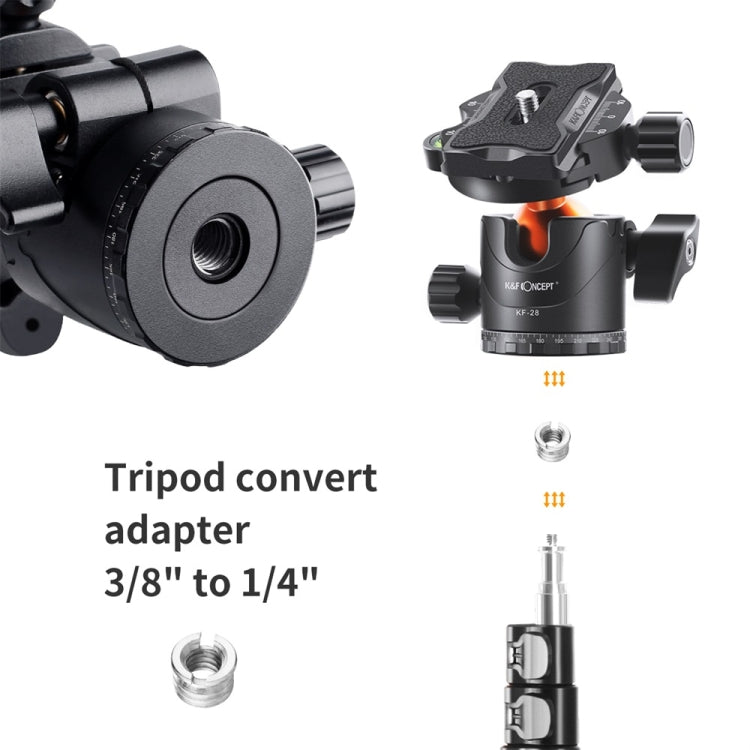 K&F CONCEPT KF31.023V3 Testa a sfera panoramica per treppiede in metallo ruotante a 360 gradi con piastra a sgancio rapido da 1/4 di pollice, KF31.023V3