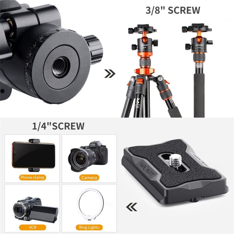 K&F CONCEPT KF31.023V3 Testa a sfera panoramica per treppiede in metallo ruotante a 360 gradi con piastra a sgancio rapido da 1/4 di pollice, KF31.023V3
