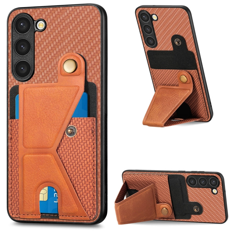 Custodia per cellulare con porta carte di credito in fibra di carbonio, For Samsung Galaxy S23 5G, For Samsung Galaxy S23+ 5G, For Samsung Galaxy S23 Ultra 5G