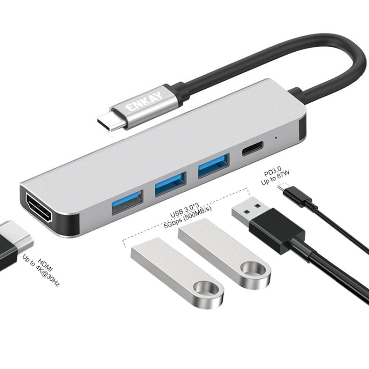 ENKAY Hat-Prince 5 in 1 Type-C Hub 4K Convertitore HDMI Docking Station Adattatore USB 3.0, USB3.0+HDMI