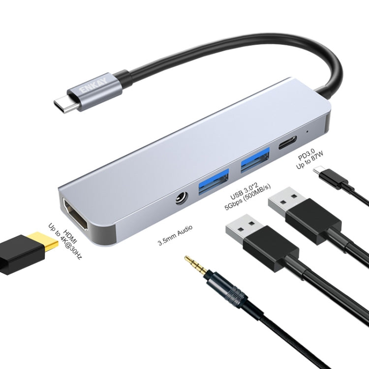 ENKAY Hat-Prince 5 in 1 Type-C Hub 4K Convertitore HDMI Docking Station Adattatore jack audio da 3,5 mm, 3.5mm+HDMI