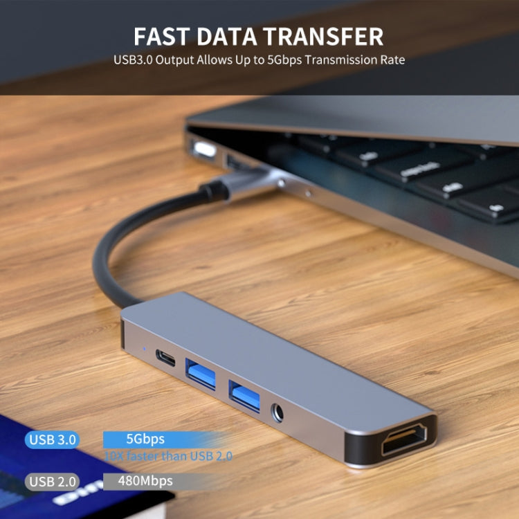 ENKAY Hat-Prince 5 in 1 Type-C Hub 4K Convertitore HDMI Docking Station Adattatore jack audio da 3,5 mm, 3.5mm+HDMI