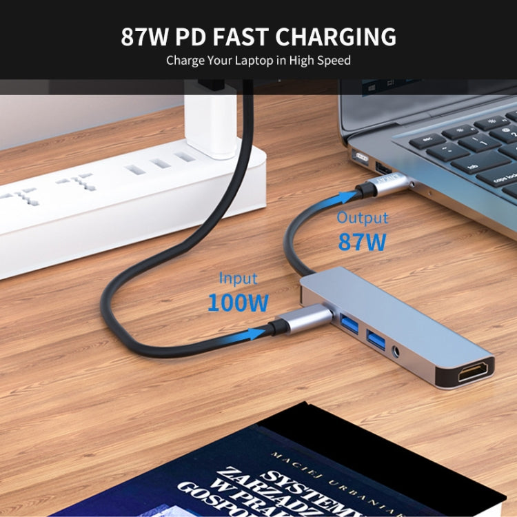 ENKAY Hat-Prince 5 in 1 Type-C Hub 4K Convertitore HDMI Docking Station Adattatore jack audio da 3,5 mm, 3.5mm+HDMI