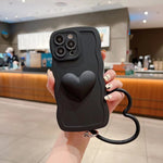 Custodia per telefono in silicone 3D Heart Skin-Feel con cinturino, For iPhone 11 Pro Max, For iPhone 11 Pro, For iPhone 11