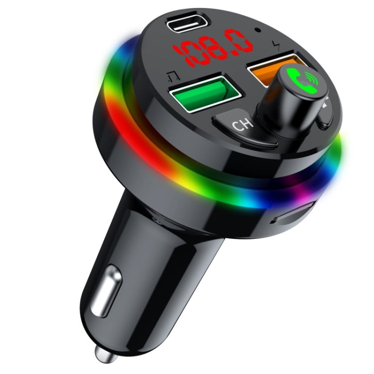 PDF16 Trasmettitore FM Bluetooth 5.0 per auto Caricabatterie a ricarica rapida USB colorato di tipo C per luce ambientale colorata, PDF16