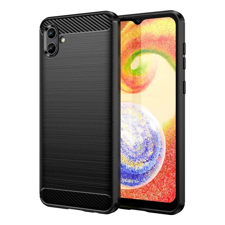 Per Samsung Galaxy A04 Custodia per cellulare TPU in fibra di carbonio con trama spazzolata, For Samsung Galaxy A04