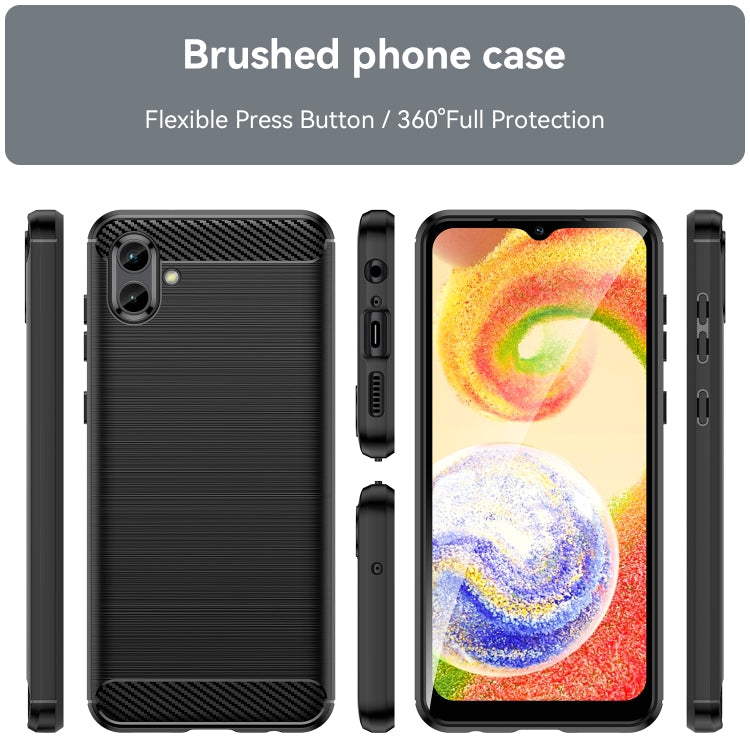 Per Samsung Galaxy A04 Custodia per cellulare TPU in fibra di carbonio con trama spazzolata, For Samsung Galaxy A04