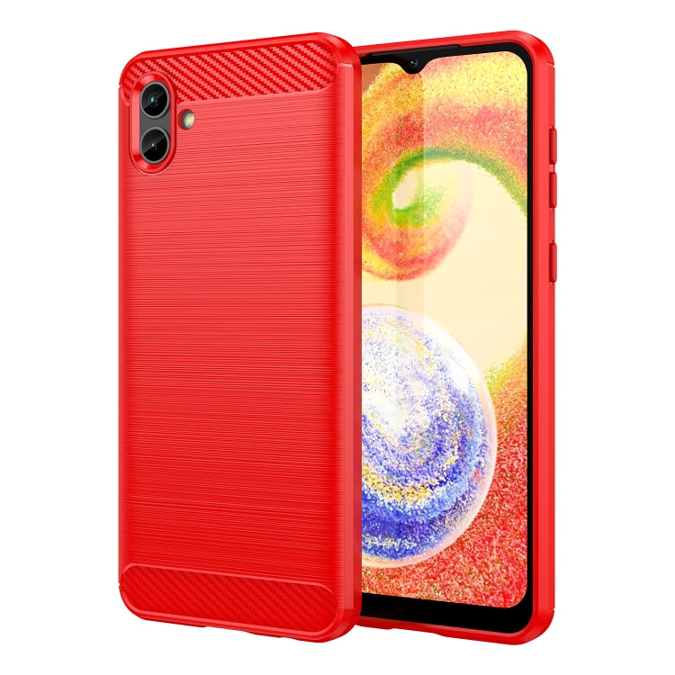 Per Samsung Galaxy A04 Custodia per cellulare TPU in fibra di carbonio con trama spazzolata, For Samsung Galaxy A04