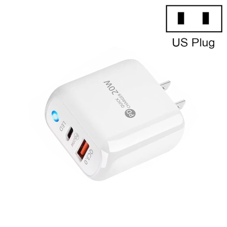 PD04 PD20W + QC18W Caricabatteria per telefono cellulare con indicatore LED, spina USA, US Plug