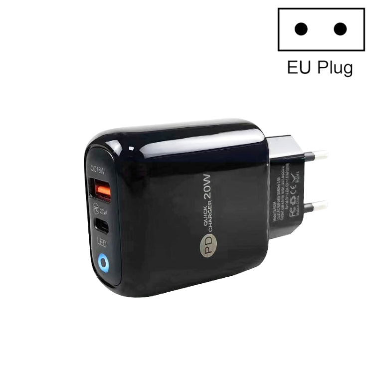 PD04 PD20W + QC18W Caricabatteria per telefono cellulare con indicatore LED, spina europea, EU Plug
