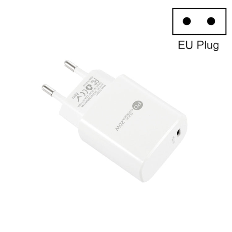PD11 Mini caricatore rapido USB-C / Type-C da 20 W a porta singola PD3.0 per serie iPhone / iPad, spina europea, EU Plug