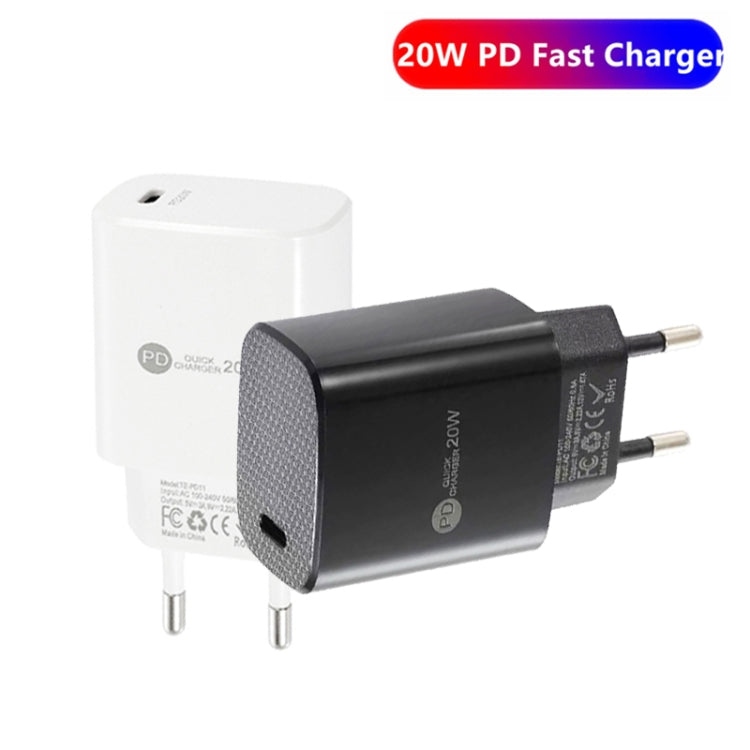 PD11 Mini caricatore rapido USB-C / Type-C da 20 W a porta singola PD3.0 per serie iPhone / iPad, spina europea, EU Plug