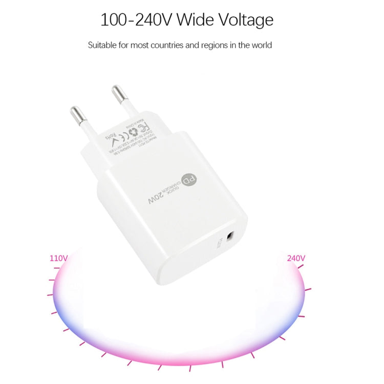PD11 Mini caricatore rapido USB-C / Type-C da 20 W a porta singola PD3.0 per serie iPhone / iPad, spina europea, EU Plug